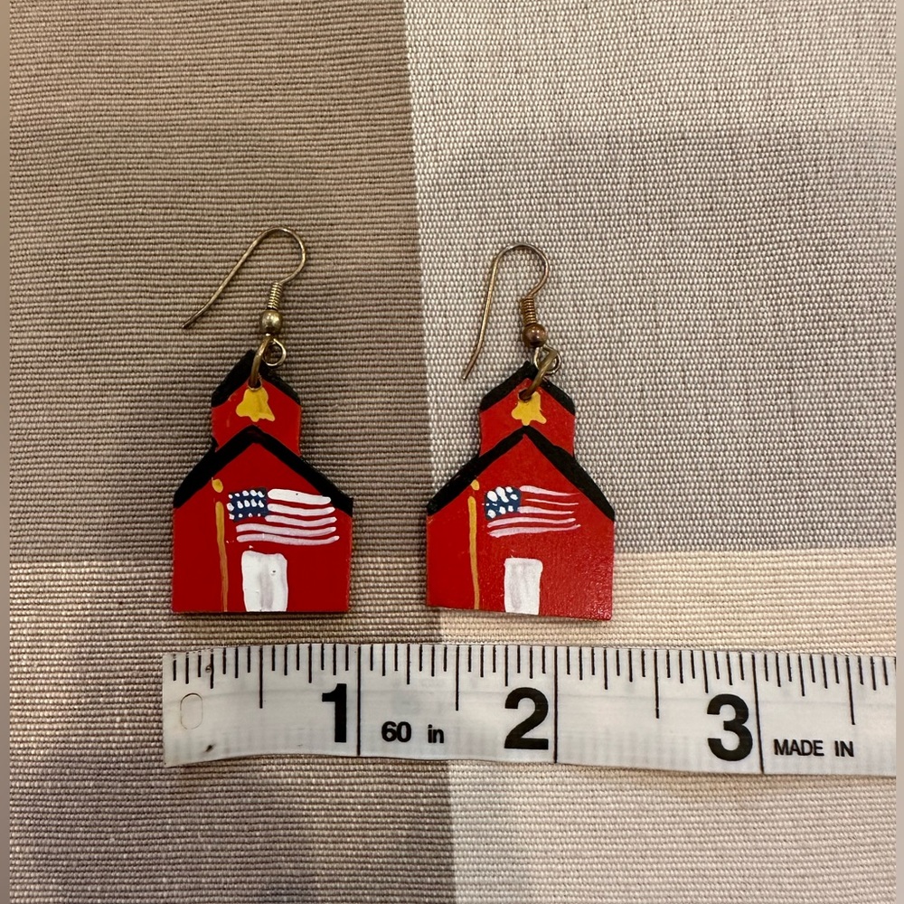 Vintage Handmade Jewelry Set Teacher Schoolhouse Necklace Drop Earrings Novelty - Picture 6 of 8